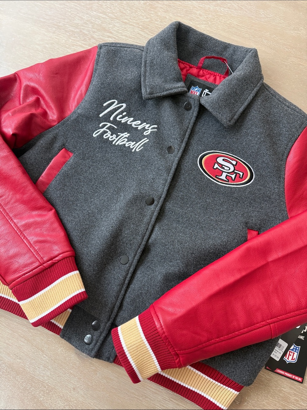 NWT NFL San Francisco 49ers Cropped Letterman Jacket | M